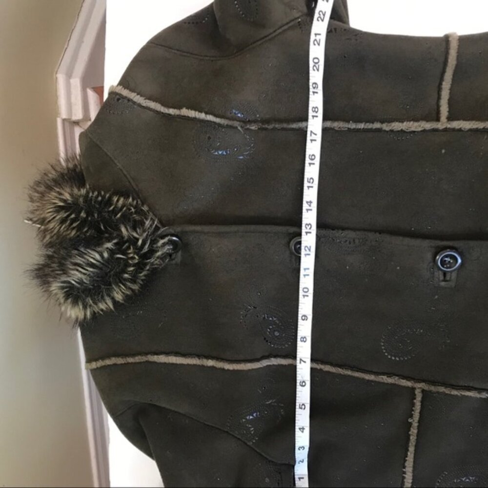 PIZAZZ  Vintage Y2K Faux Fur Shearling Hood Paisley Coat Jacket Cozy Fur Lined L - Picture 7 of 16